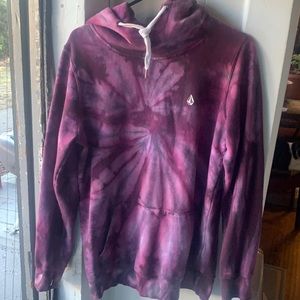 Volcom cowl neck purple tie dye long hoodie, M